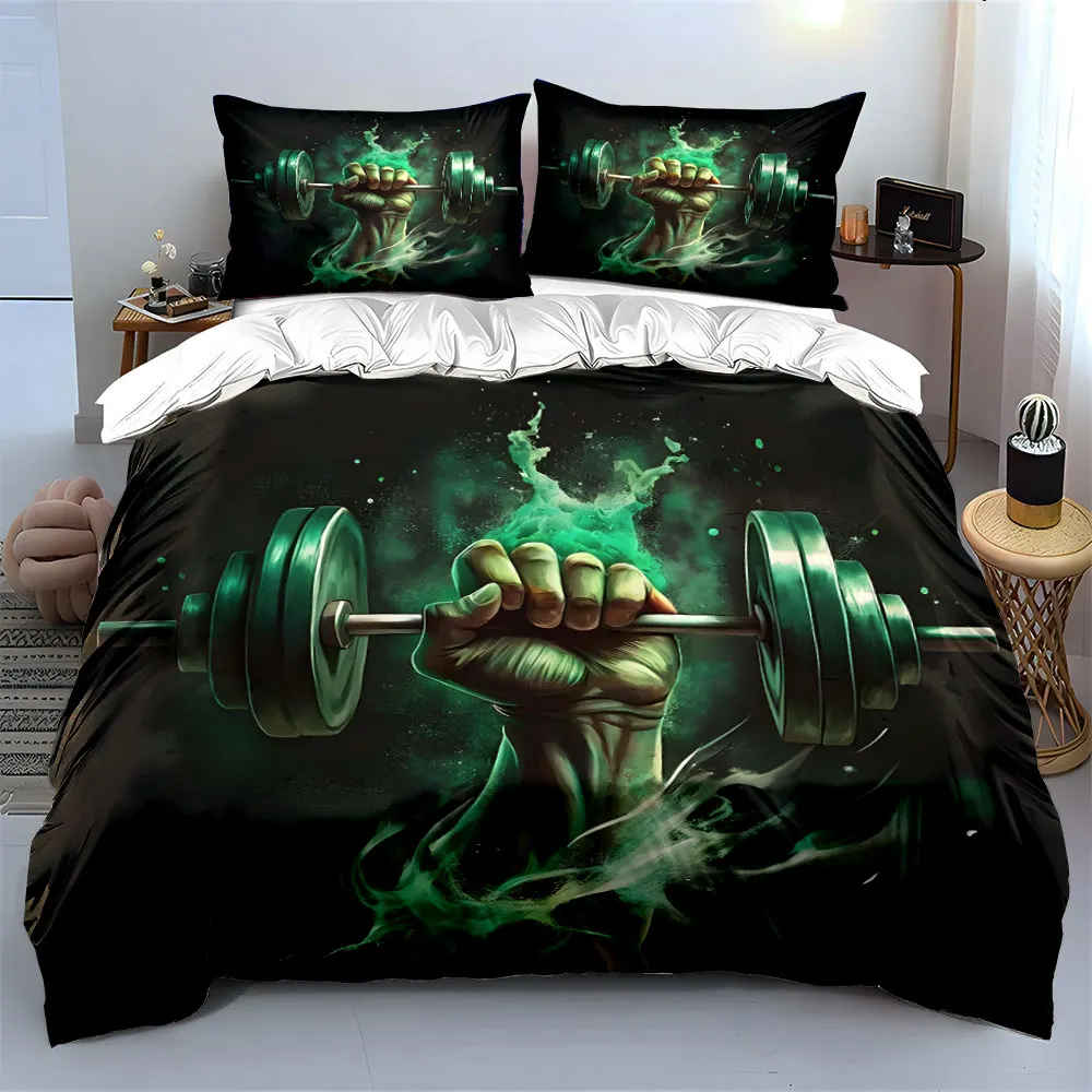 Powerful hand holding barbell Print Bedding Set 1 Duvet Cover 2 Pillowcases for Adult and Children Luxury Gift Full Size