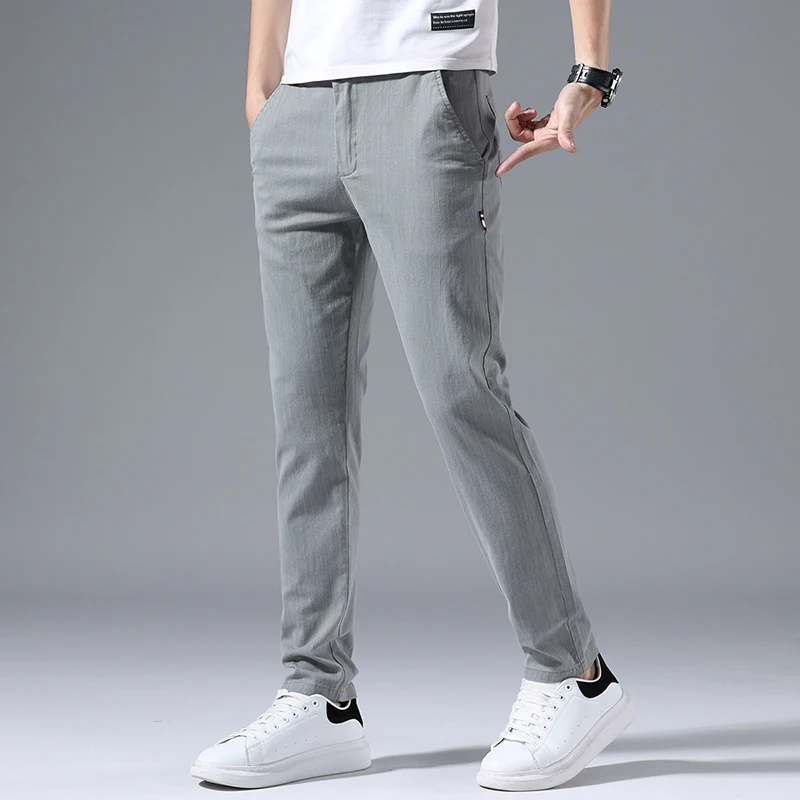

Весенне-осенние тонкие повседневные брюки для мужчин, свободные прямые брюки в корейском стиле, стройнящие длинные брюки, весенне-летние мужские брюки