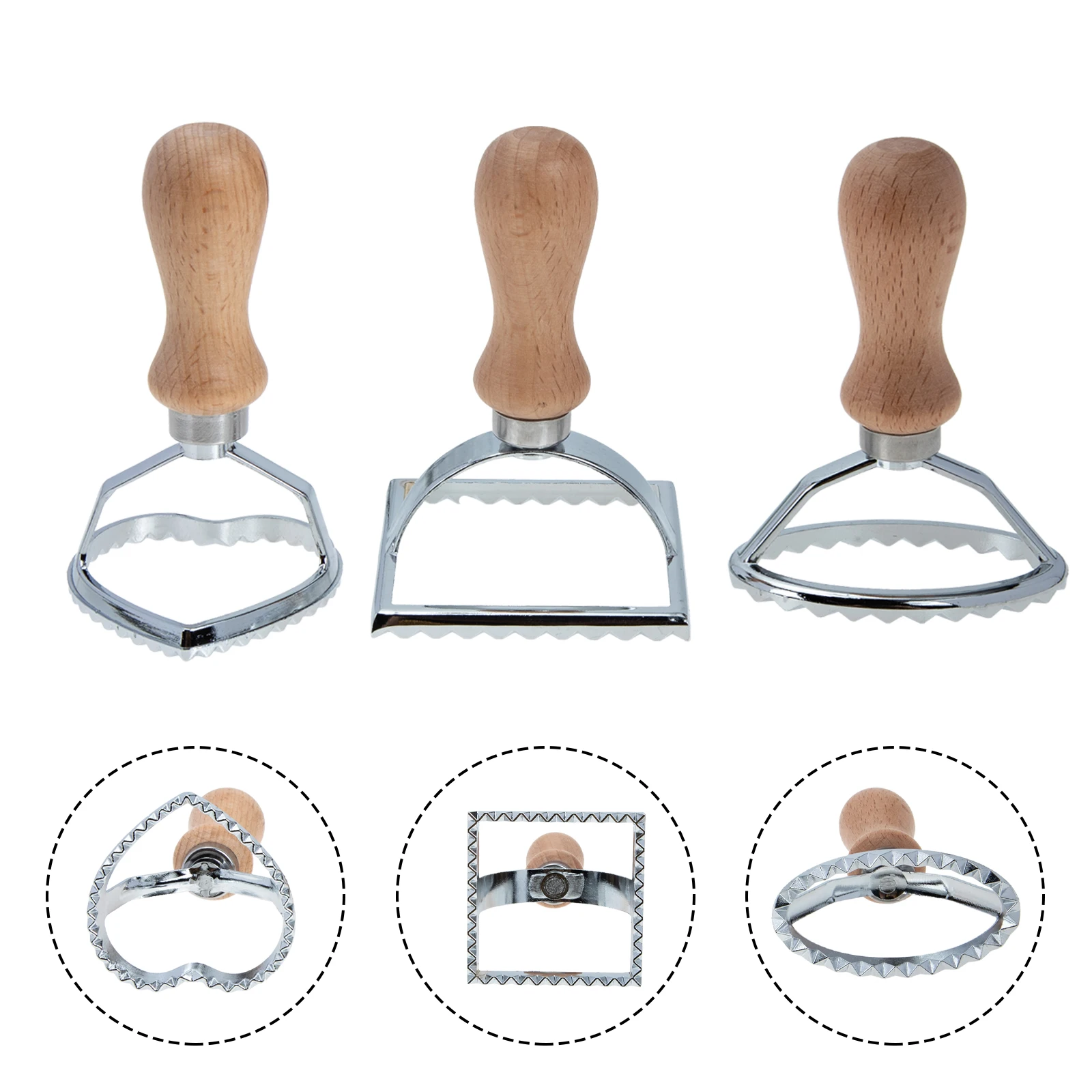 

3 Pcs Baking Tools Cookie Pressing Molds Zinc Alloy Wood Square Shaped Biscuit Pasta Maker Dumpling DIY Accessories