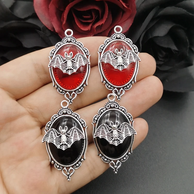 4pcs Creepy Vampire Bat Cute Silver Plated Framed Cameo Charms Halloween Witch Pendant Fit Jewelry Making DIY Jewelry Findings