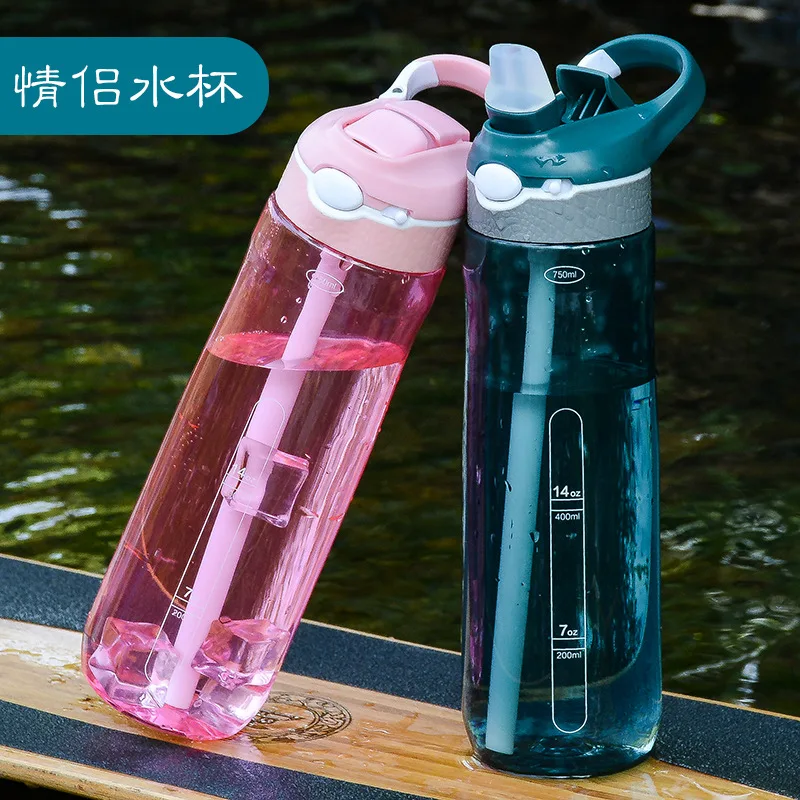 750ml tragbare Sport wasser flasche mit Strohhalm für Camping Wandern Outdoor Kunststoff transparente bpa kostenlose Flasche für Männer Trink geschirr – Detail 2
