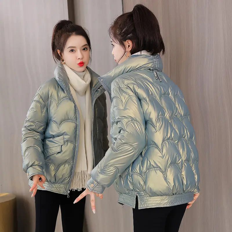 Washed Glossy Cotton Padded Coat Women Short Winter Quilted Jacket Loose Korean Puffer Coats Warm Outerwear