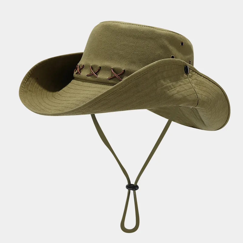 Cowboy Hat Men Summer Protection Big Brim Cap With String Women Accessory For Fishing Beach Swimming  Hiking Work Outdoor