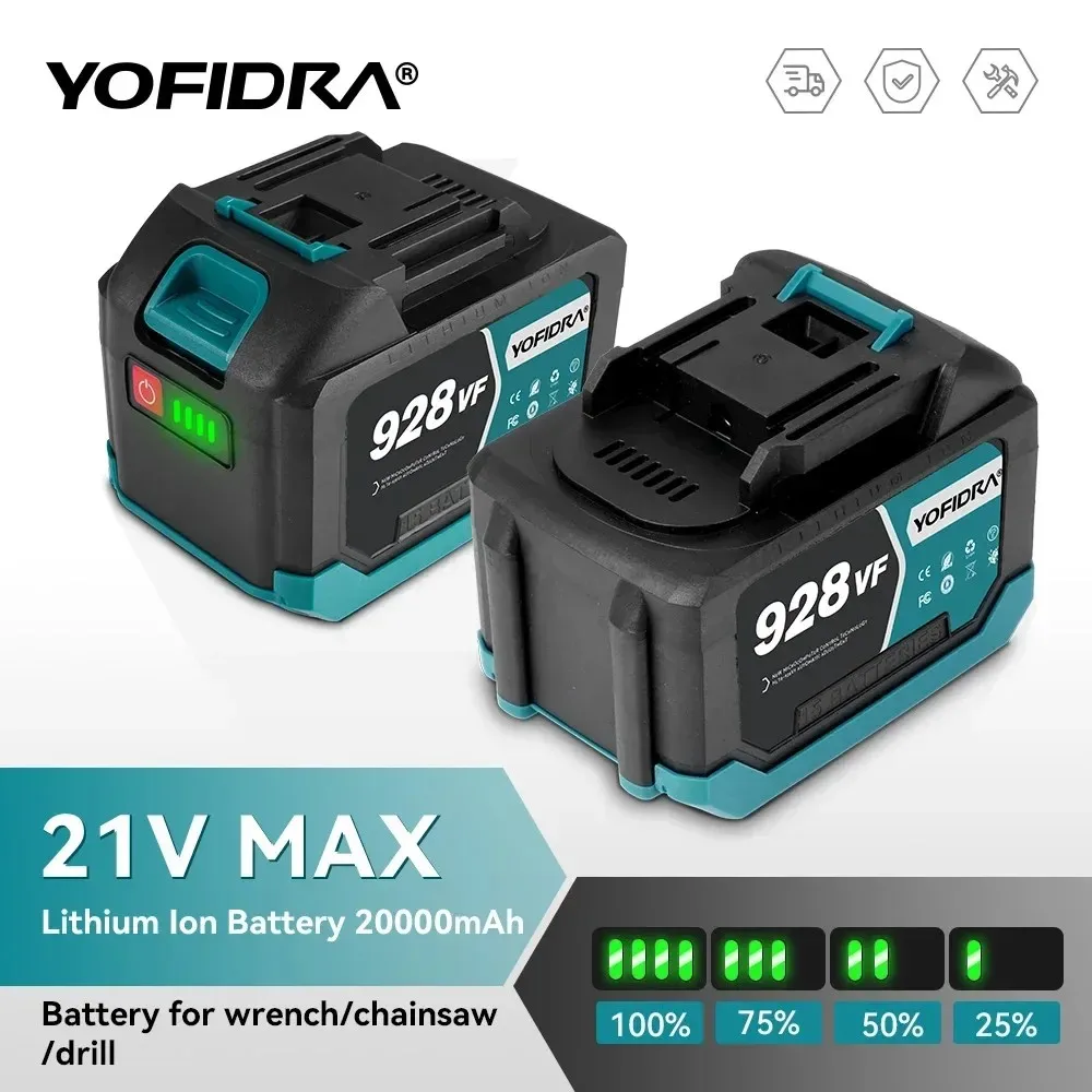 YOFIDRA 388VF 928VF بطارية ليثيوم قابلة للشحن 22500mAh 15000mah بطارية ليثيوم أيون للكهرباء بالمنشار الحفر وجع أداة السلطة