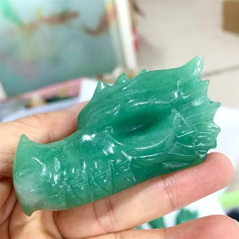 

7.5CM Natural Green Aventurine Dragon Skull Carving Head Animal Statue Faucet For Room Decoration Holiday Gifts 1pcs