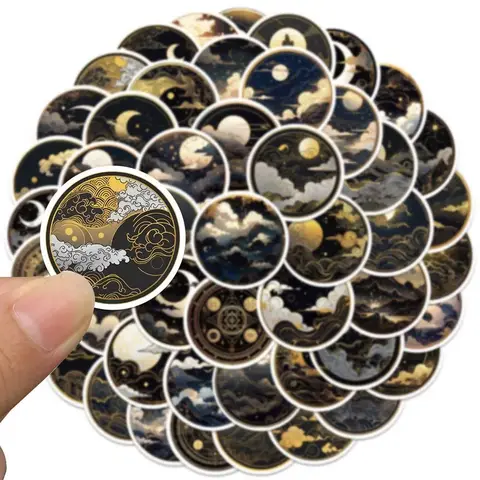 10/50Pcs 멋진 어두운 황금 태양 달 낙서 스티커 미적 만화 아트 데칼 자동차 노트북 수하물 전화 방수 스티커