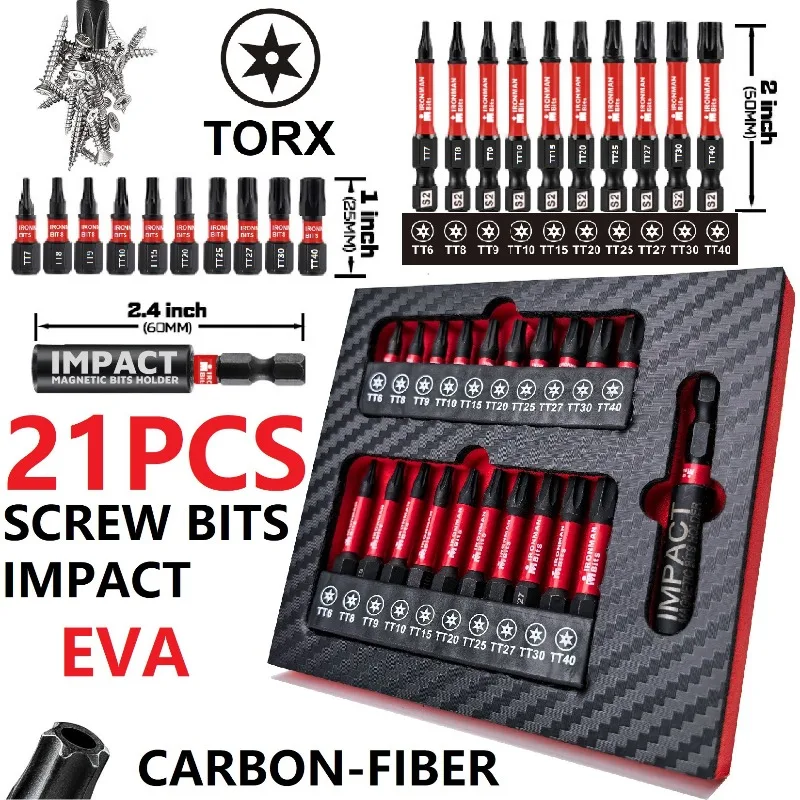 

21pcs of high-strength impact resistant screwdriver head kit, made of strong magnetic S2alloy steel, suitable for electric tools
