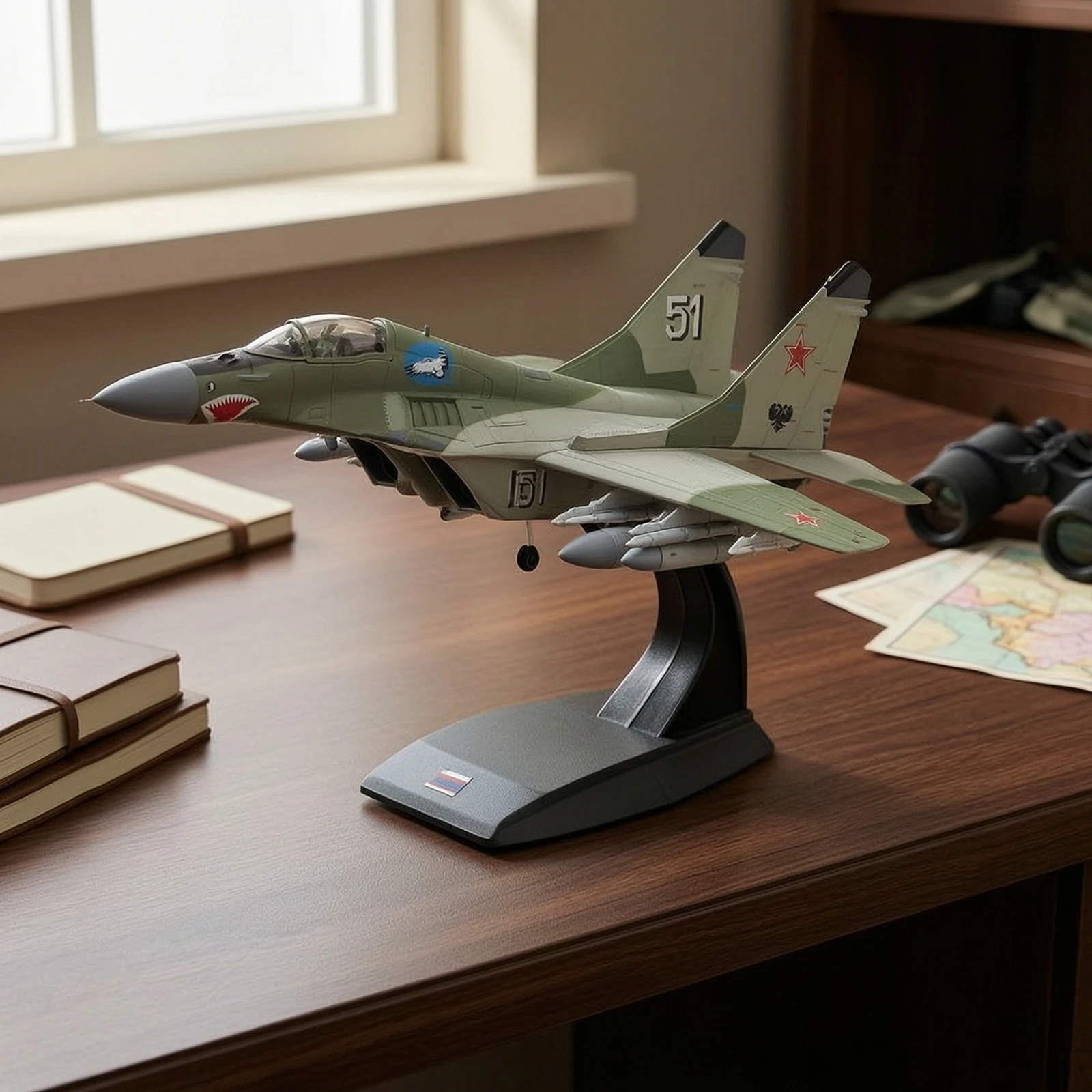 MiG-29 Fighter Plane with Display Stand Alloy MiG-29 Model Airplane Die-Cast Aircraft with Stand Finished