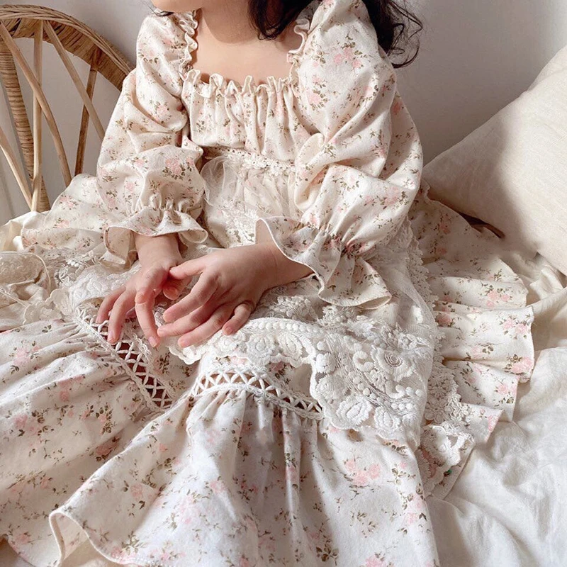 Spring Vintage Baby Girl Dress Princess Floral Dress Kid Spanish Style Birthday Party Dresses Infant Baby Children Clothing 9T