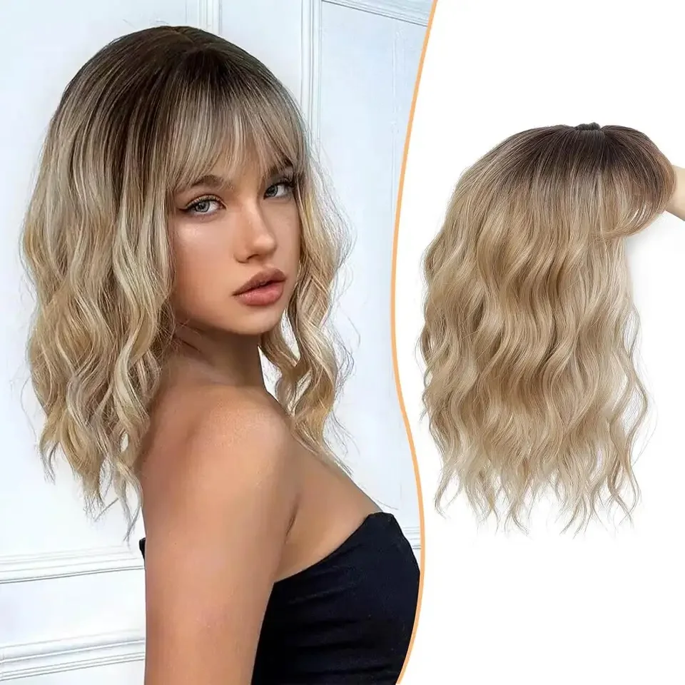 14 inch synthetic fiber replacement block with bangs to cover the scalp wig replacement block water topper