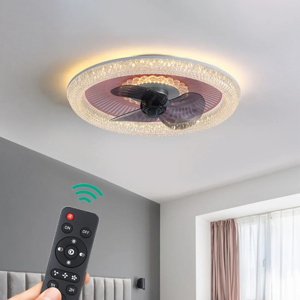 

AC220V LED Ceiling Lamp With Fan 72W Pink White Chandelier Timeer Switch Stepless Dimming Remote Control For Dining Room