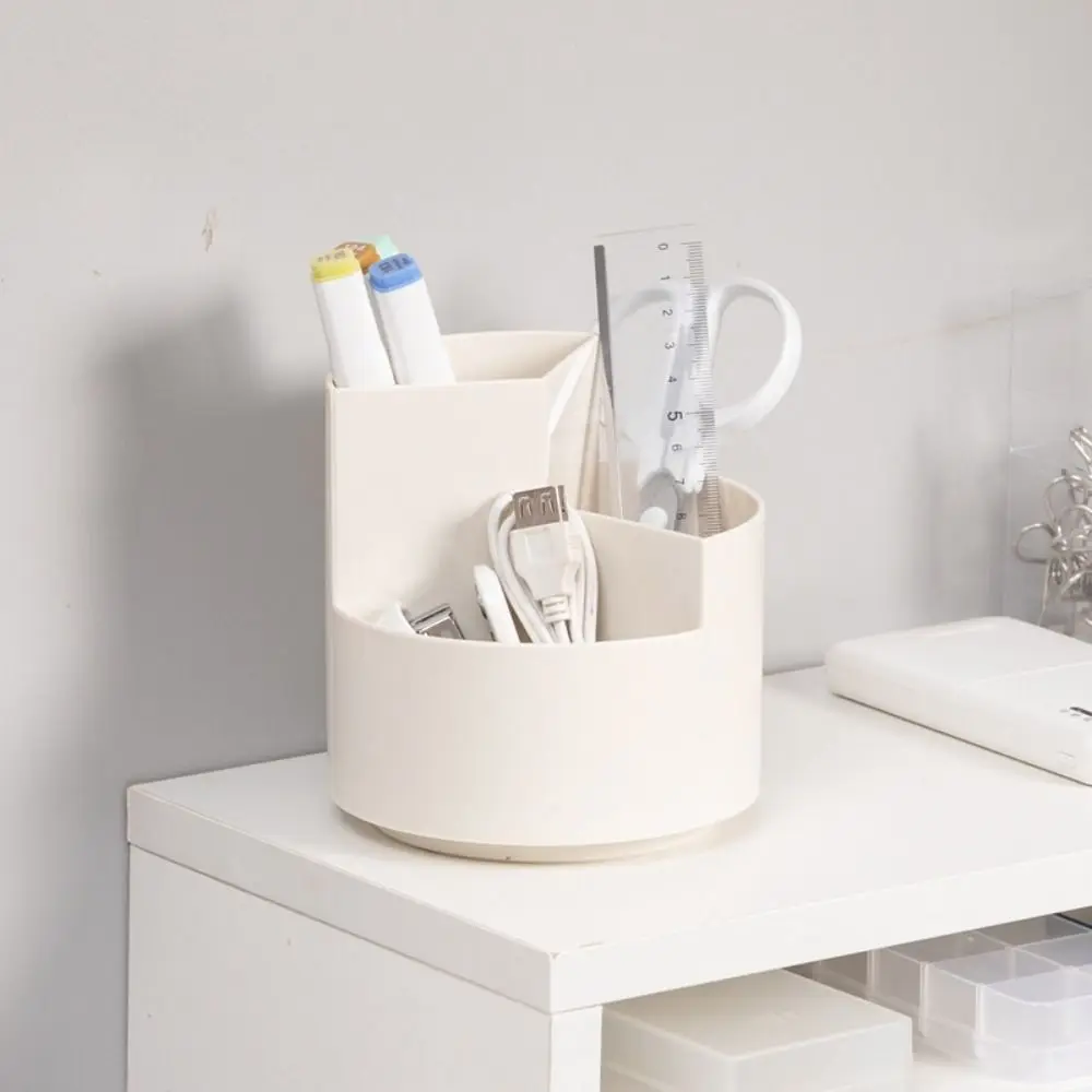 Stationery Organizer 360° Rotating Pen Holder 3-Grid Dust-proof Pen Pencil Organizer Large-capacity Storage Box