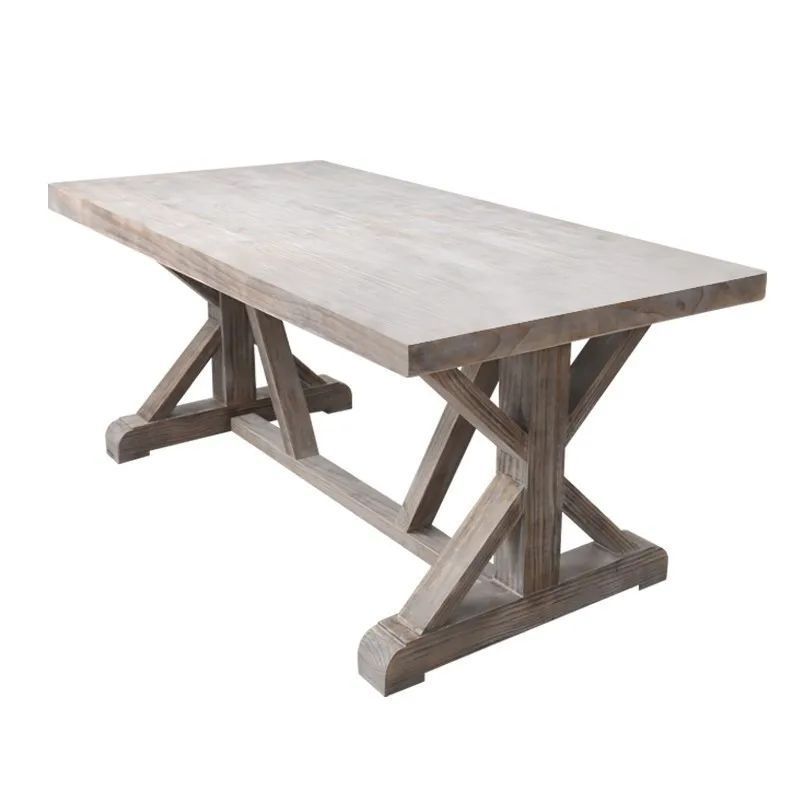 All solid wood dining table and chairs French rural small household American old gray rectangular retro dining table