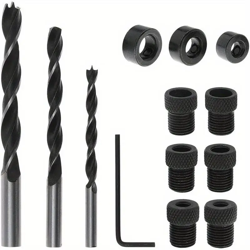 14 Pcs Pocket Hole Jig Kit 15 Degree Woodworking Dowel Drill Joinery with 6 8 10mm Drive Adapter Bits for Angle Drilling Locator