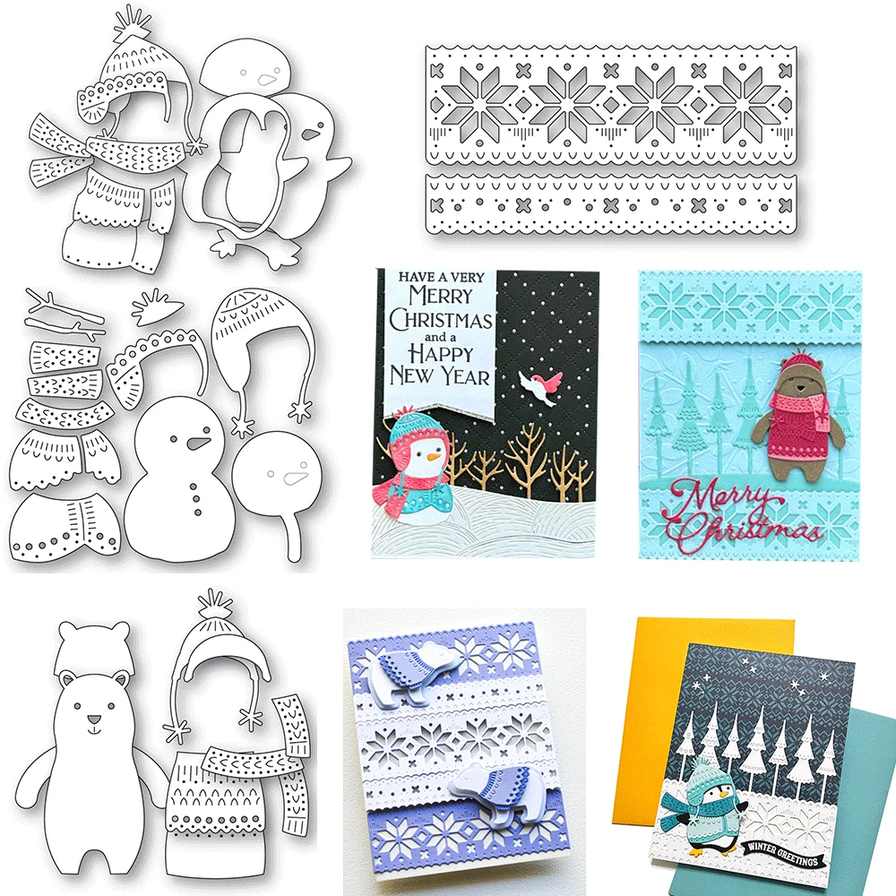 Winter Nordic Spielerischer Pinguin Metall-Stanzformen, Prägung, gestanzt, 2024, neu für DIY-Kartenherstellung, Scrapbooking, Bastelbedarf