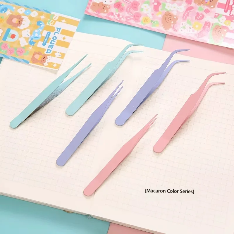 Tweezers Macaroon Color Clip Scrapbook Sticker Tweezers Clip Straight Curved Head Tweezers For Daily Use Travel Use Organizer