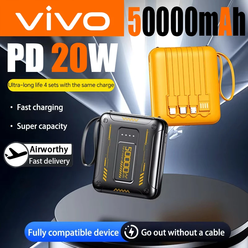 VIVO 50000mAh PD 20W Power Bank Large Capacity Mini Compact Convenient Powerbank Super Fast Charging 4 In 1 Battery For IPhone