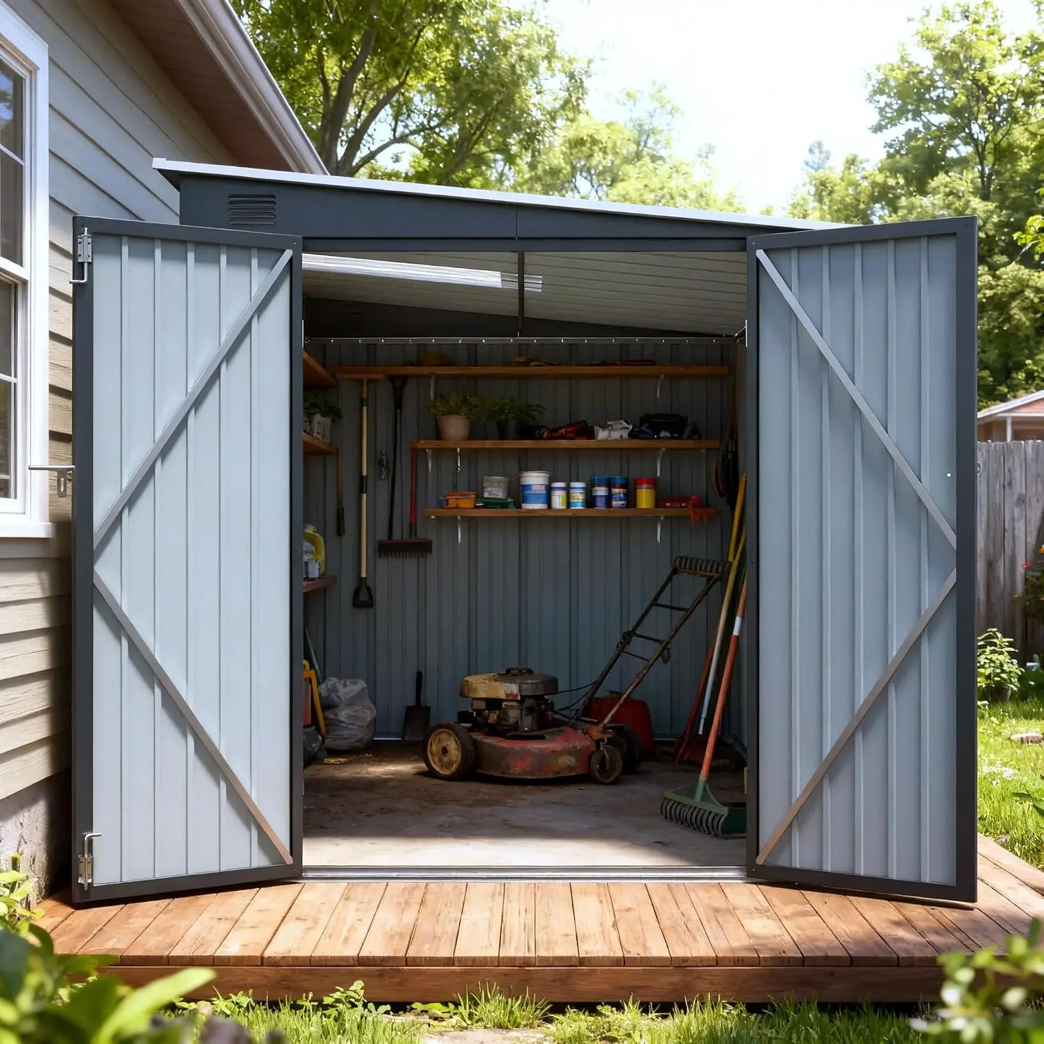 6x8 FT Metal Lean to Shed Lockable Double Doors PC Light Board Waterproof Outdoor Tool Storage Backyard Garden Patio, Customized