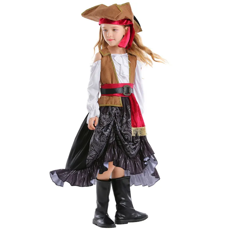 Costume de capitaine de Pirate des caraïbes pour enfants, vêtements de spectacle sur scène en Fiber de Polyester 00%