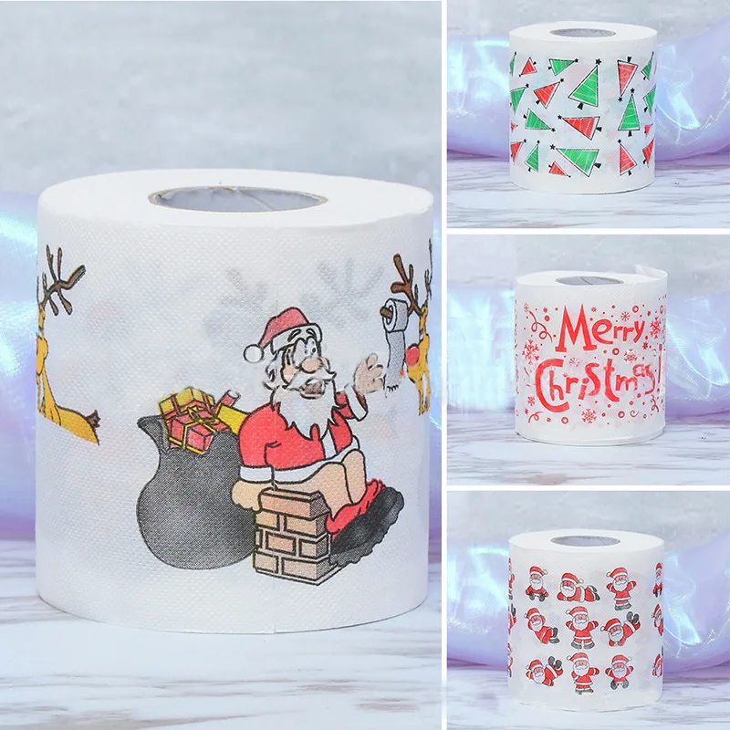 Rollo de papel higiénico de Papá Noel, serie de patrones navideños, papel higiénico creativo, servilletas divertidas