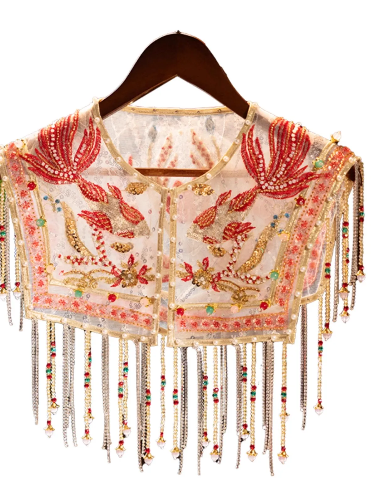 Women's Vintage Embroidery Pearl Beaded  Tassel Pashmina Female Autumn Winter Chinese Vintage Shawl Cloak Collar R1375