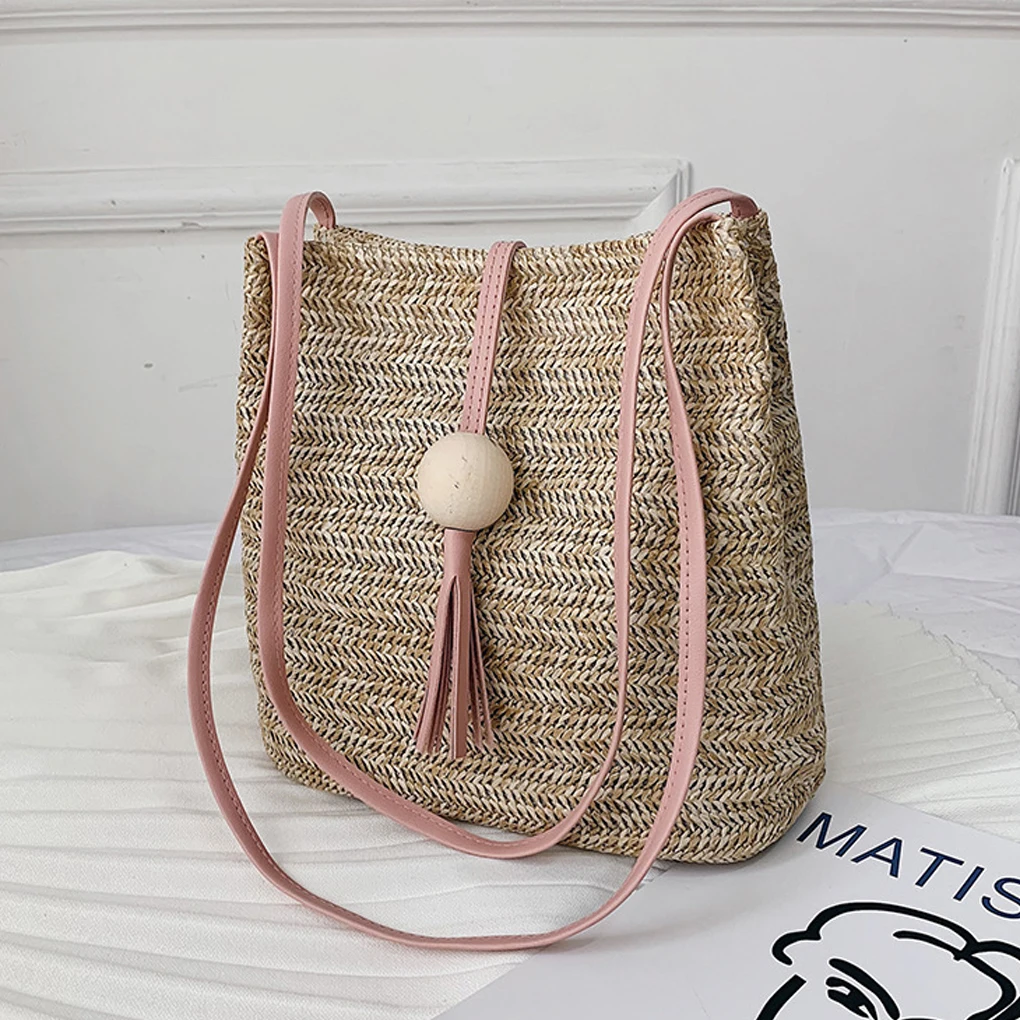 Bolso de hombro de paja para mujer, bolsa de almacenamiento de gran capacidad, informal, a la moda