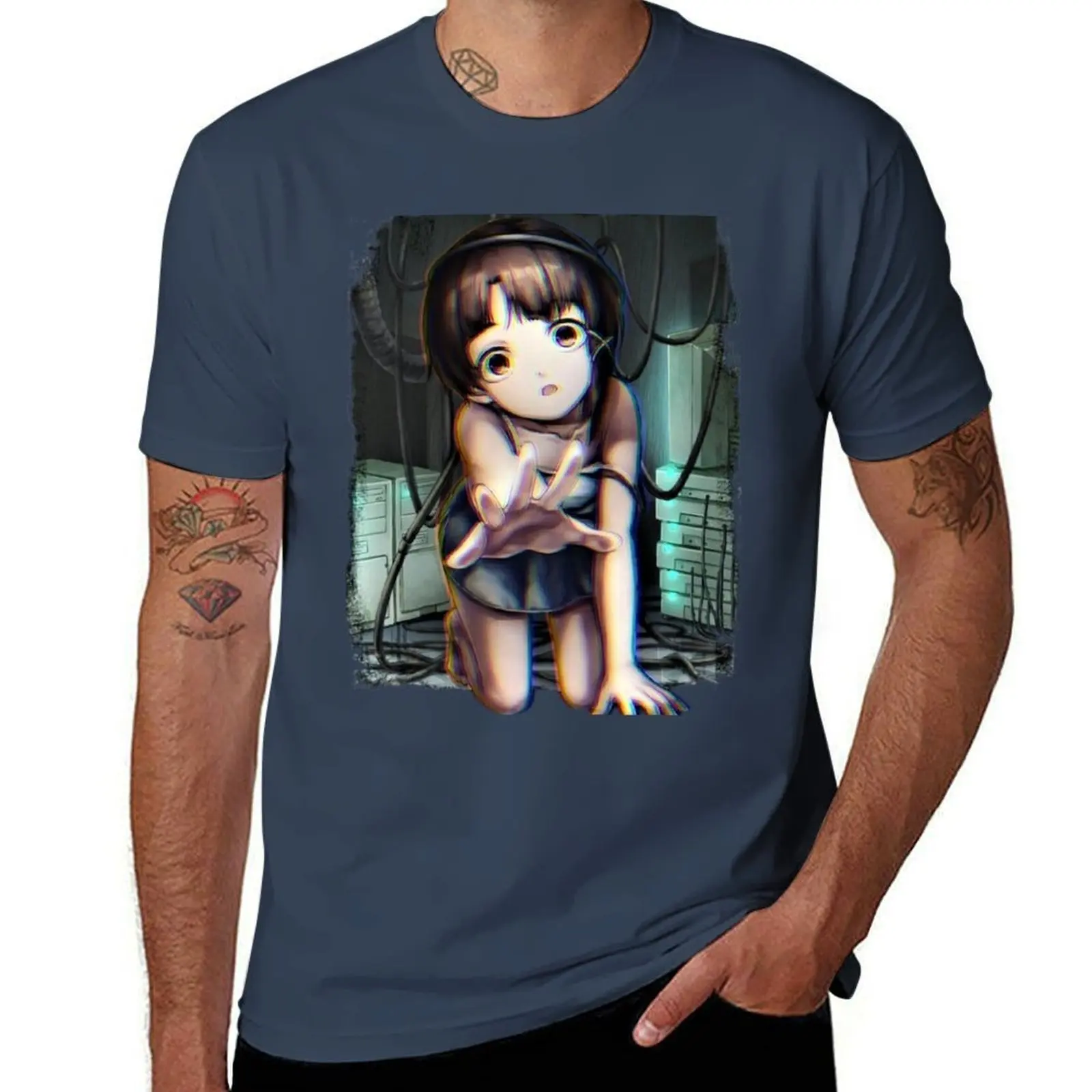 

Iwakura Lain Serial - Lain Experiments T-Shirt Work Outdoor T-Shirt for Men