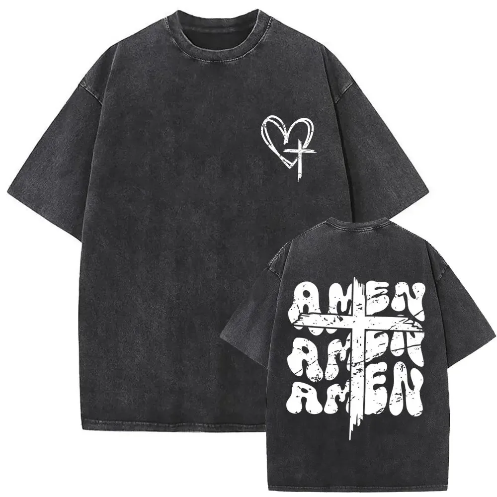 Harajuku Cotton T-shirt Christian Jesus Faith Over Fear Bible Verse Washed T-shirts Men Women Fashion Vintage Oversized T Shirts