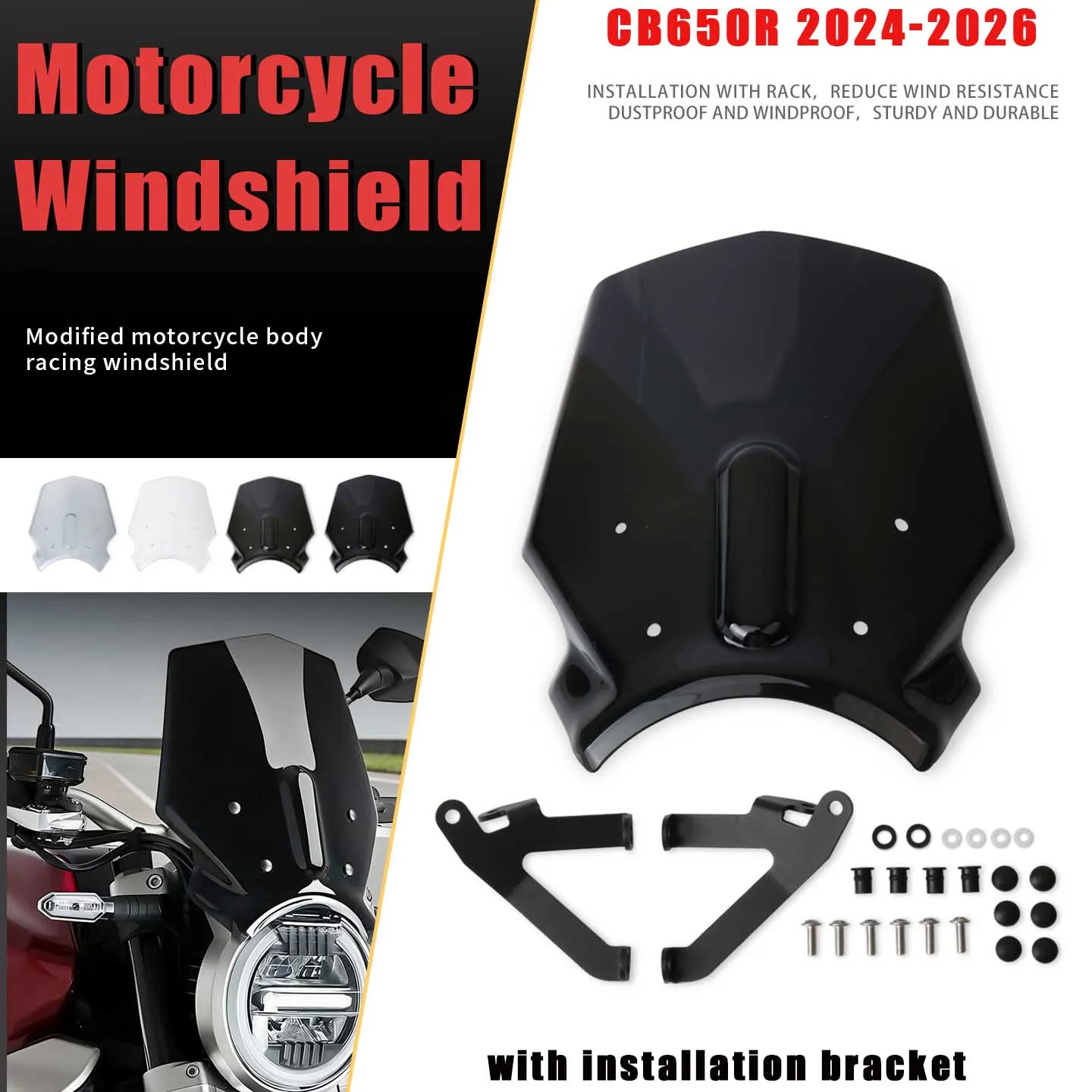 

Лобовое стекло из углеродного волокна для мотоцикла, обтекатель ветрового стекла для 2025 CB650R CB 650R CB650 R CB 650 R 650R 2024-2026