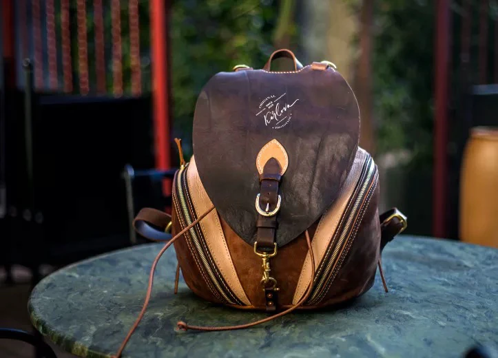 Handmade Leather Bag Paper Pattern Genuine Leather Shoulder Bag Draft Artistic Retro Style Unisex Daily Use Zipper Closure