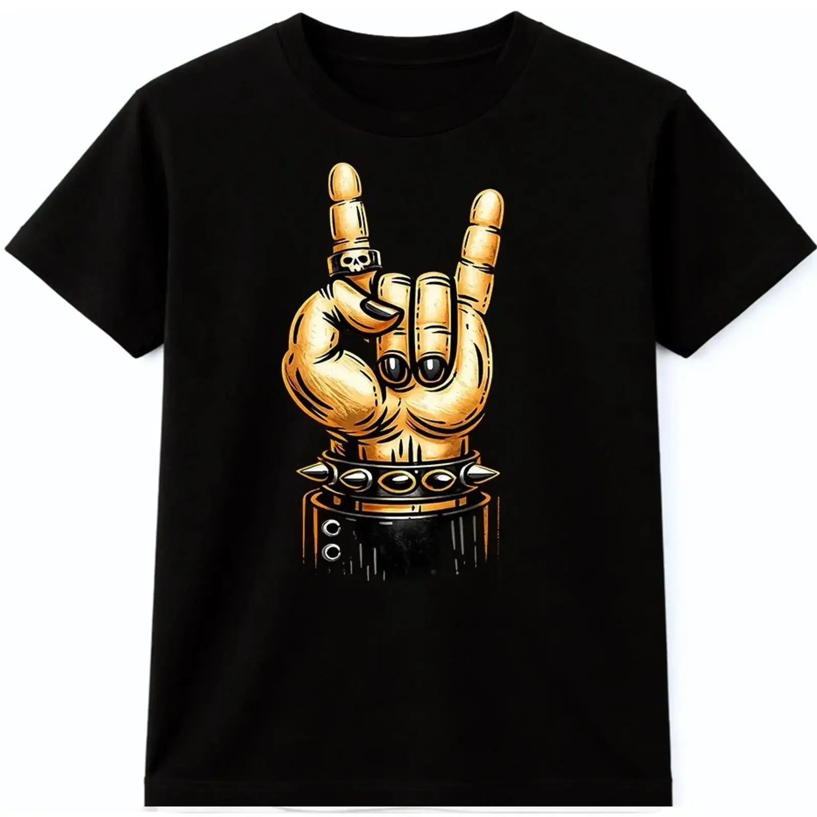 Heavy Metal T Shirt Teufel Hörner Hand Totenkopf Ring Rock Band Konzert vintage Washed Stylish fashion Breathable Unisex