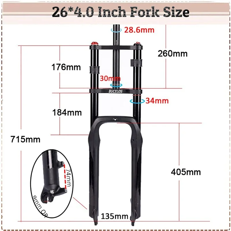 BUCKLOS 26*4.0 Fork Air Suspension Bicycle Fat Fork Aluminum Alloy Snow Beach MTB Bicycle Fork for 4.0 Tire Bike Part