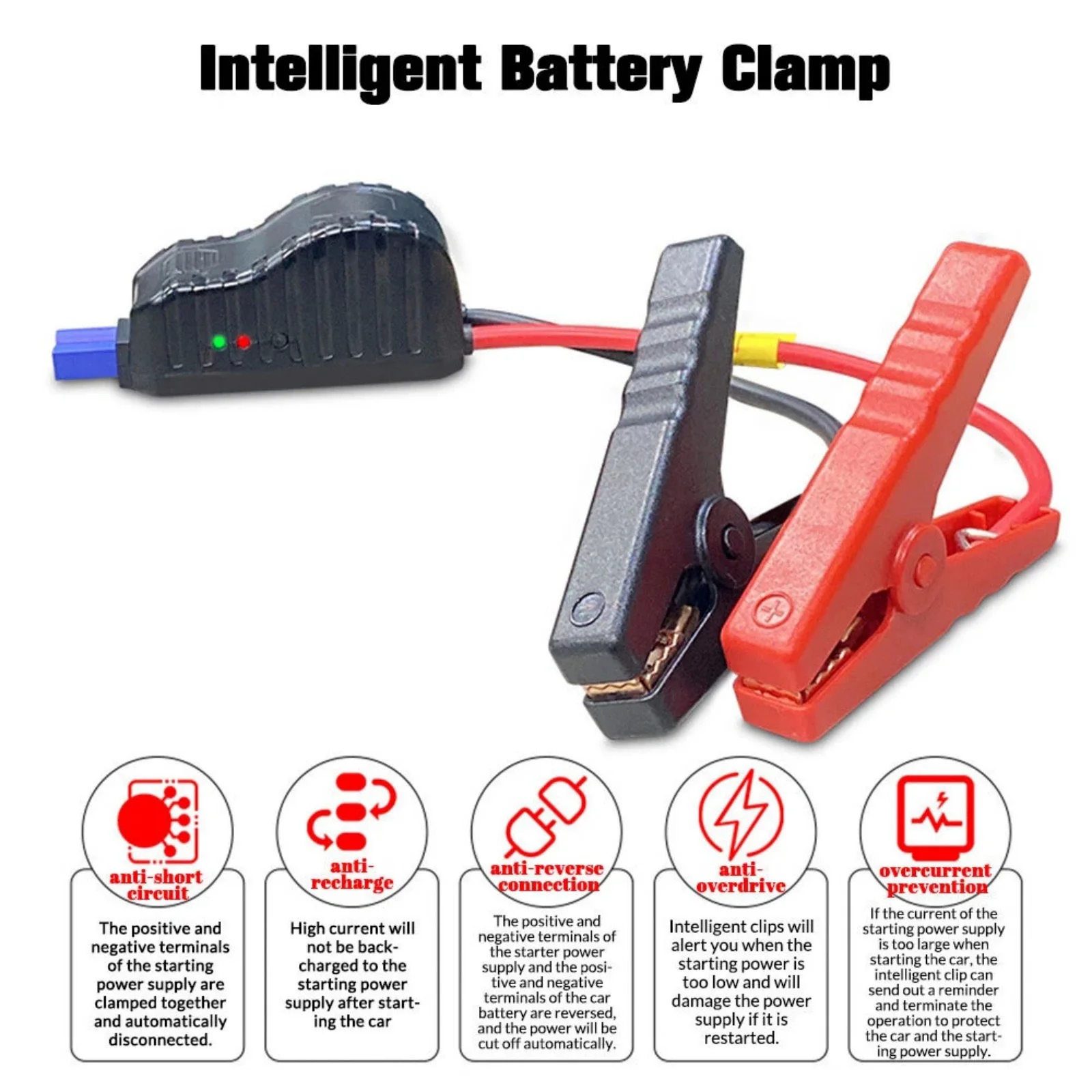 ABS Smart Booster Battery Clamp With Audible Alarm Short Circuit Over-Current Protection For Car Motorcycle Boat Jump Starter