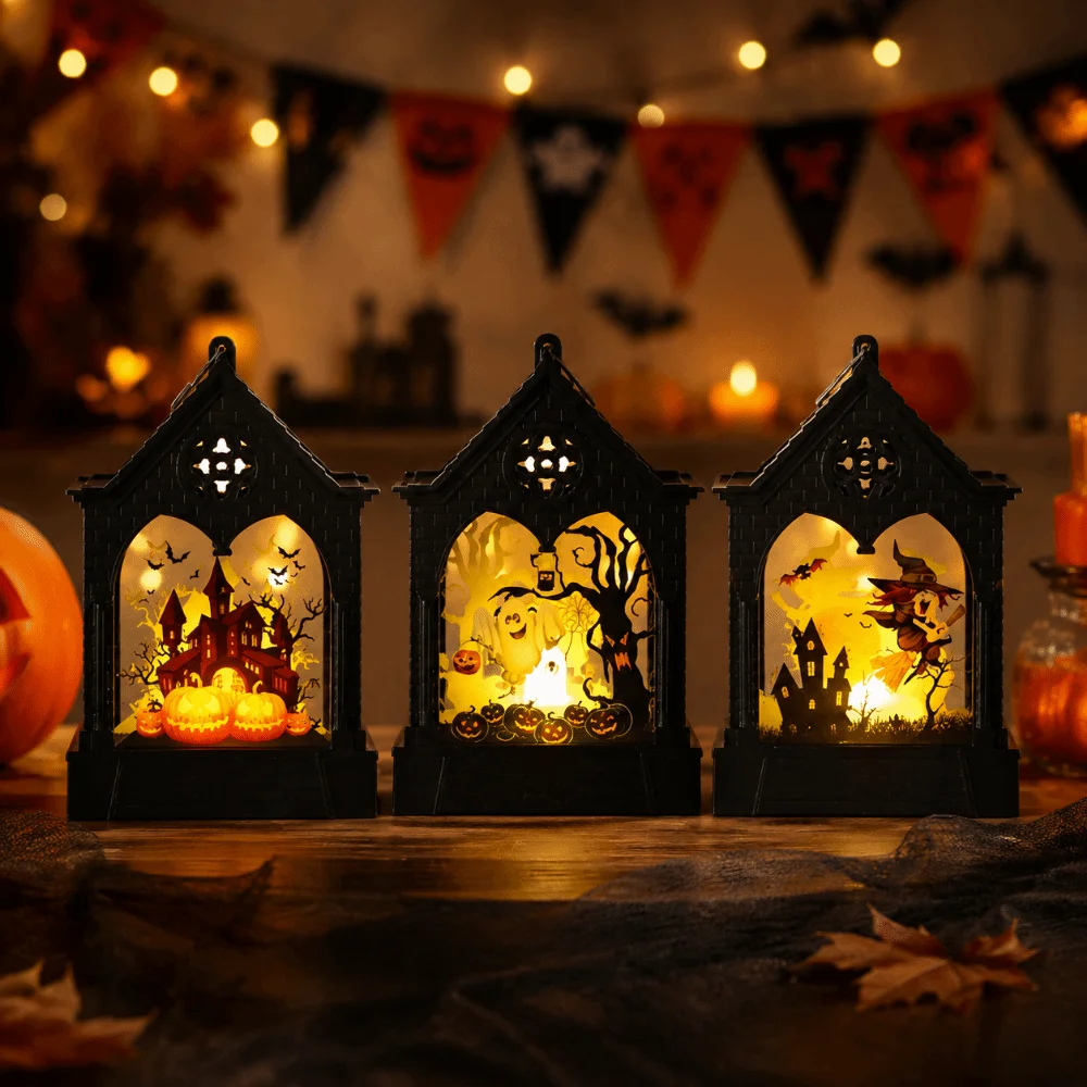 House Shape Halloween LED Lamp Cordless Creative Halloween Night Light Waterproof Battery Powered Pumpkin LED Light