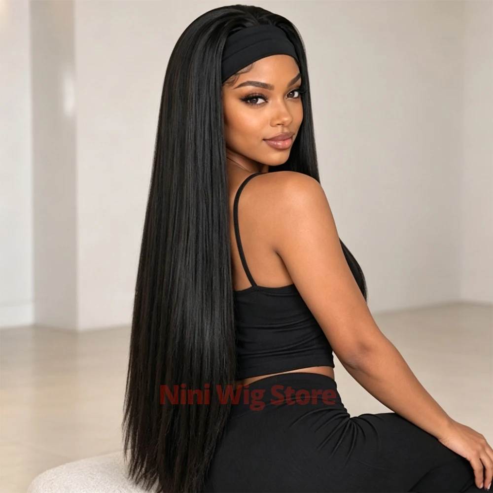 Headband Wig 34Inch Black Long Straight Synthetic Wig for Black Women Halloween Daily Party, No Glue Easy Wear Daily Party Wigs 2