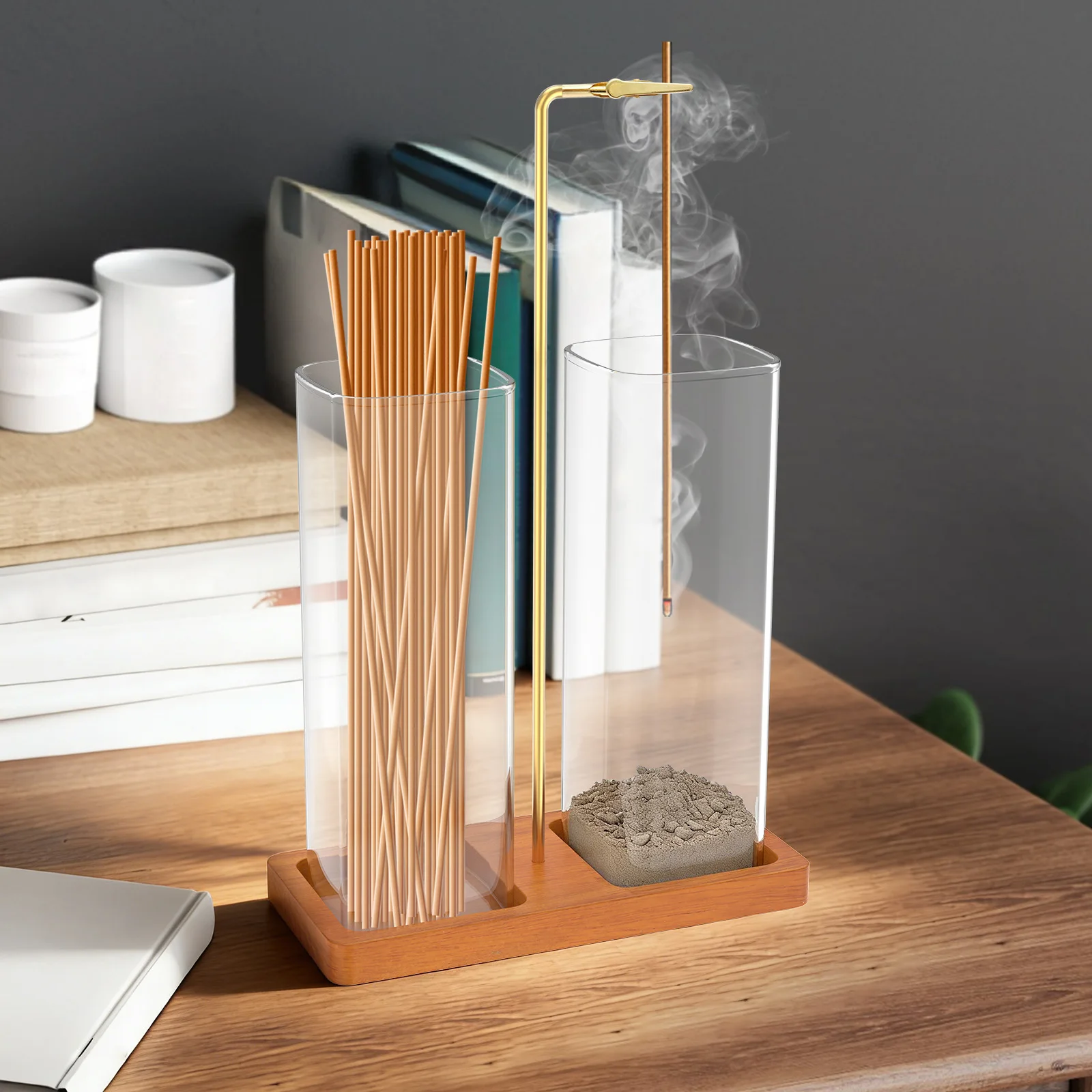2 in 1 Incense Holder for Sticks Anti-Ash Flying Incense Burner with Glass Ash Catcher and Sticks Organizer for Meditation Yoga