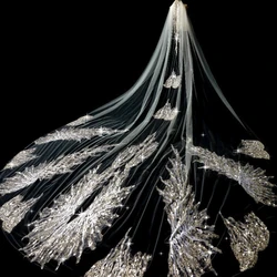 Sparkling Wedding Veil One-Layer With Comb Cathedral Veils Lace Appliques 350cm Length 250cm Width Big Size Bridal Veil