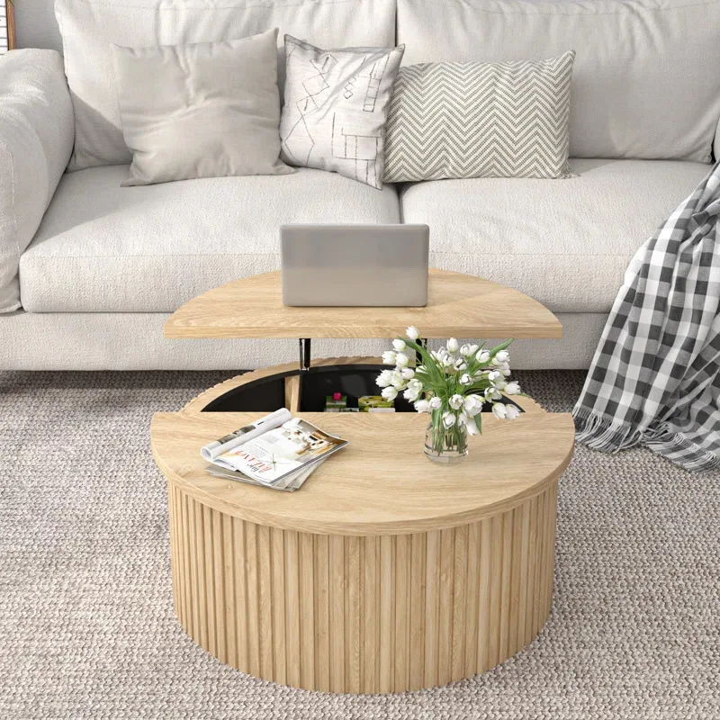 Modern Home Furniture Extendable Storage Space Coffee Table Wooden Lifting Top Living Room Side Table Eco-Friendly CNC Precision