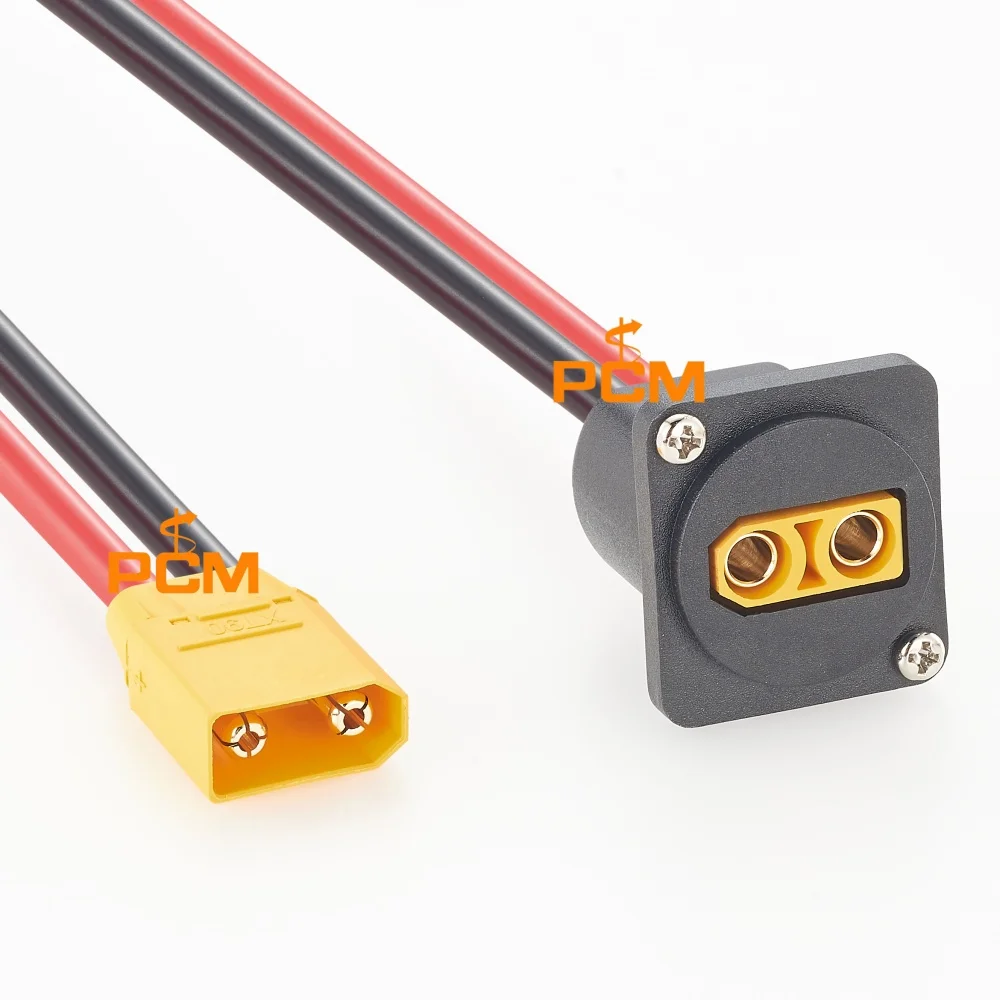 Amass XT90 Female Socket to Male Plug Panel Mount Cable 10AWG High Current Battery Power Extension Wire Flange Connector for RC