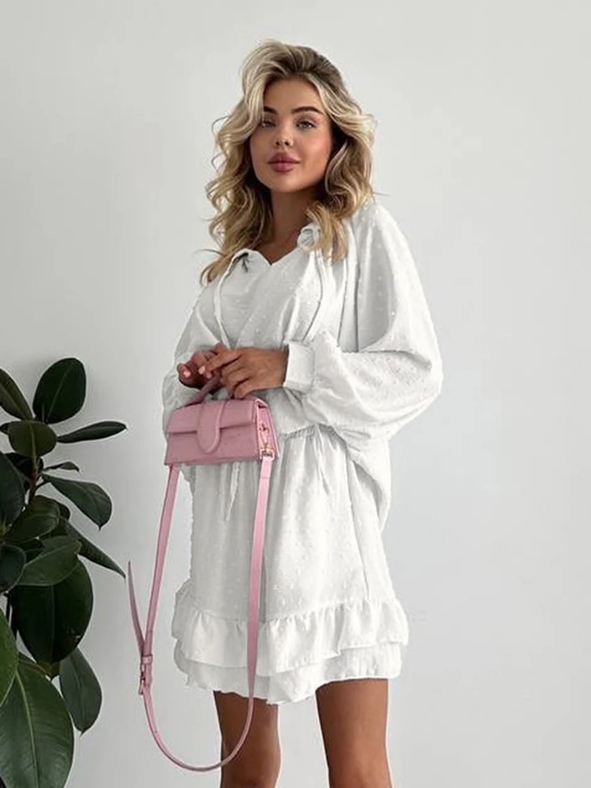 Marthaqiqi Casual Ladies Pajamas Set Lace Up Sleepwear Long Sleeve Nightgowns O-Neck Nightwear Shorts Autumn Female Nightie Suit