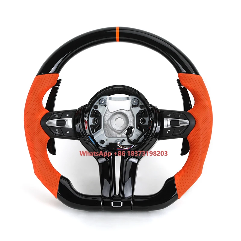 

For BMW F01 F10 F20 F30 F32 F36 X5 F15 F25 F80 F82 F85 F87 F90 E90 Leather Steering Wheel Orange Color Piano Black M5 M4 M2 M6