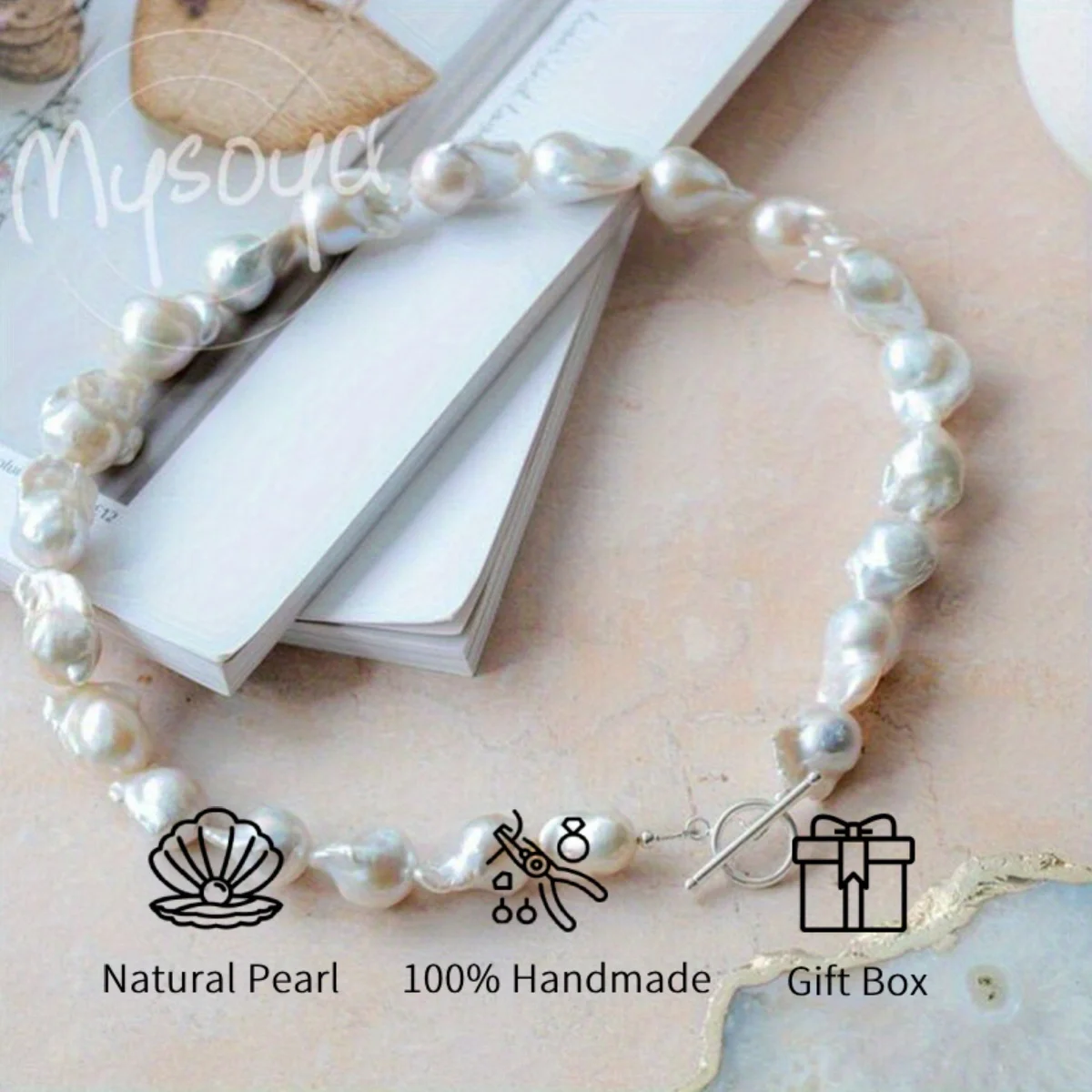 

MYSOYA 13-18mm Baroque Freshwater Pearl Necklace With Gift Box Personalized Gift For Wedding Birthday Christmas New Year