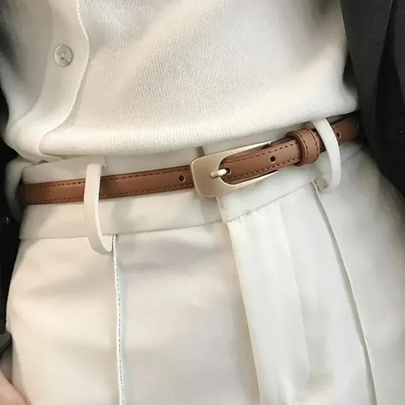 

New Women's Belt Minimalist Trendy Thin Belt High End Authentic Casual Versatile Needle Button Belt with Skirts Jeans Lady Belts