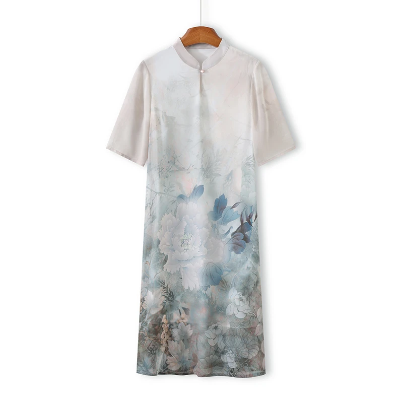 Robe longue élégante pour femmes, Style chinois, légère, à la mode, sensation haut de gamme, robe imprimée de fleurs