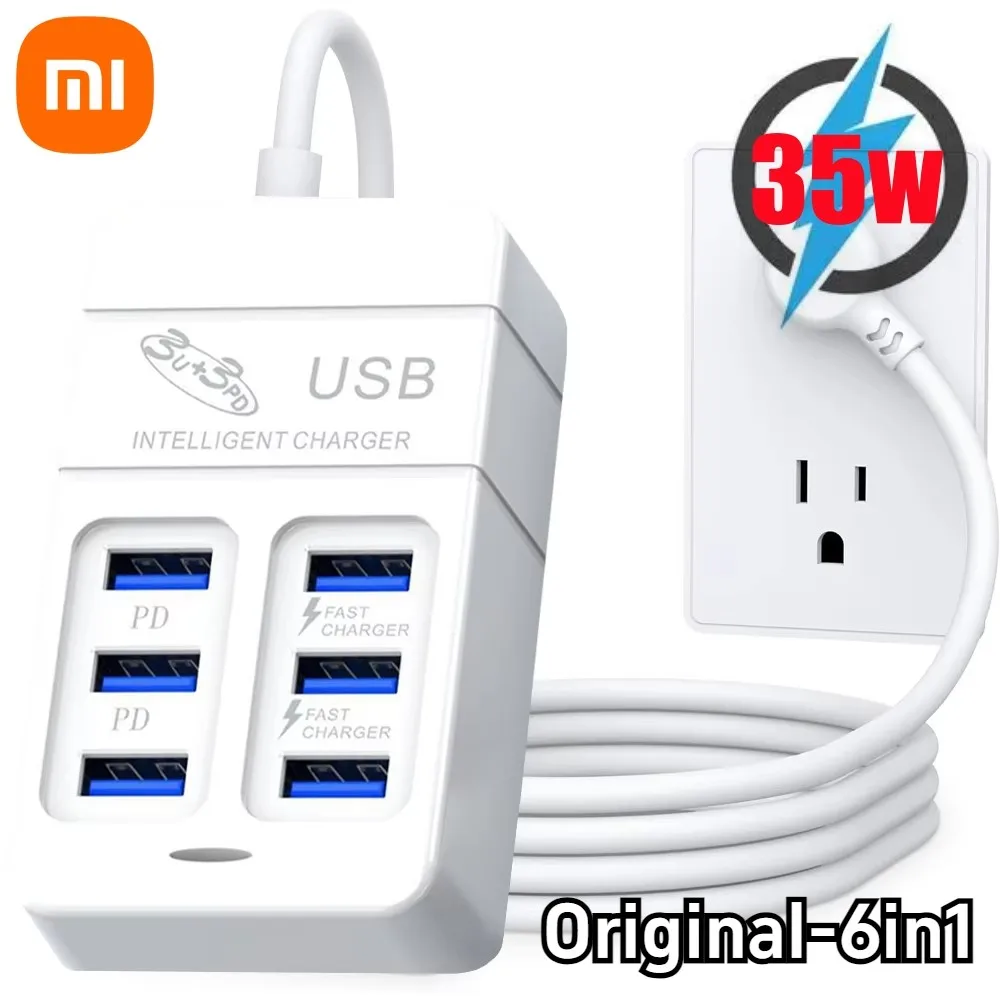 Xiaomi 35W 6-port USB Type-C Charger USB 3.0 Wall Charger PD Fast Charger Adapter EU US Plug for Mobile Phone Laptop Tablet 2024