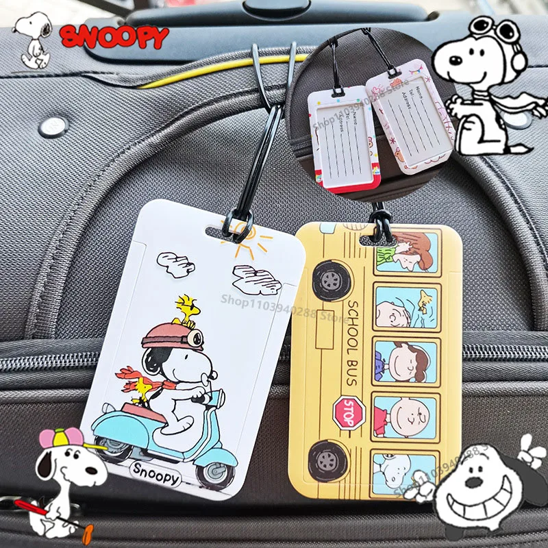 Kawaii Snoopy Portable Luggage Tag Cute Cartoon Identifier Label ID Name Travel Passport Card Baggage Board Tag for Kids Gifts