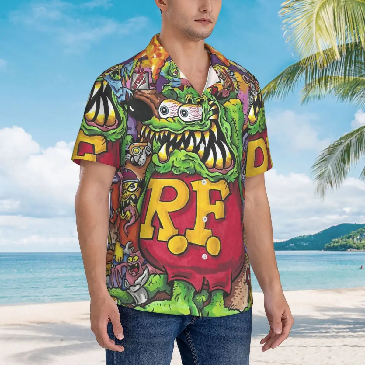 

Rat Fink Hawaiian Shirts Casual Men Short Sleeve Shirt for Summer Beach Men's Lapel Tops