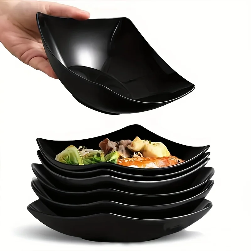 4pcs/set Plastic Square Salad Bowl Ideal for Family Gatherings Daily Use Reusable Black Serving Bowls for Salads Pasta Rice