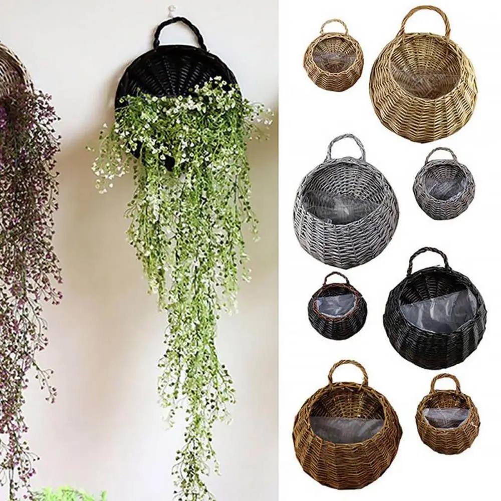New Storage Container Flower Basket Wall Hanging Handmade Weaving Wicker Basket Garden Pots Home & Living