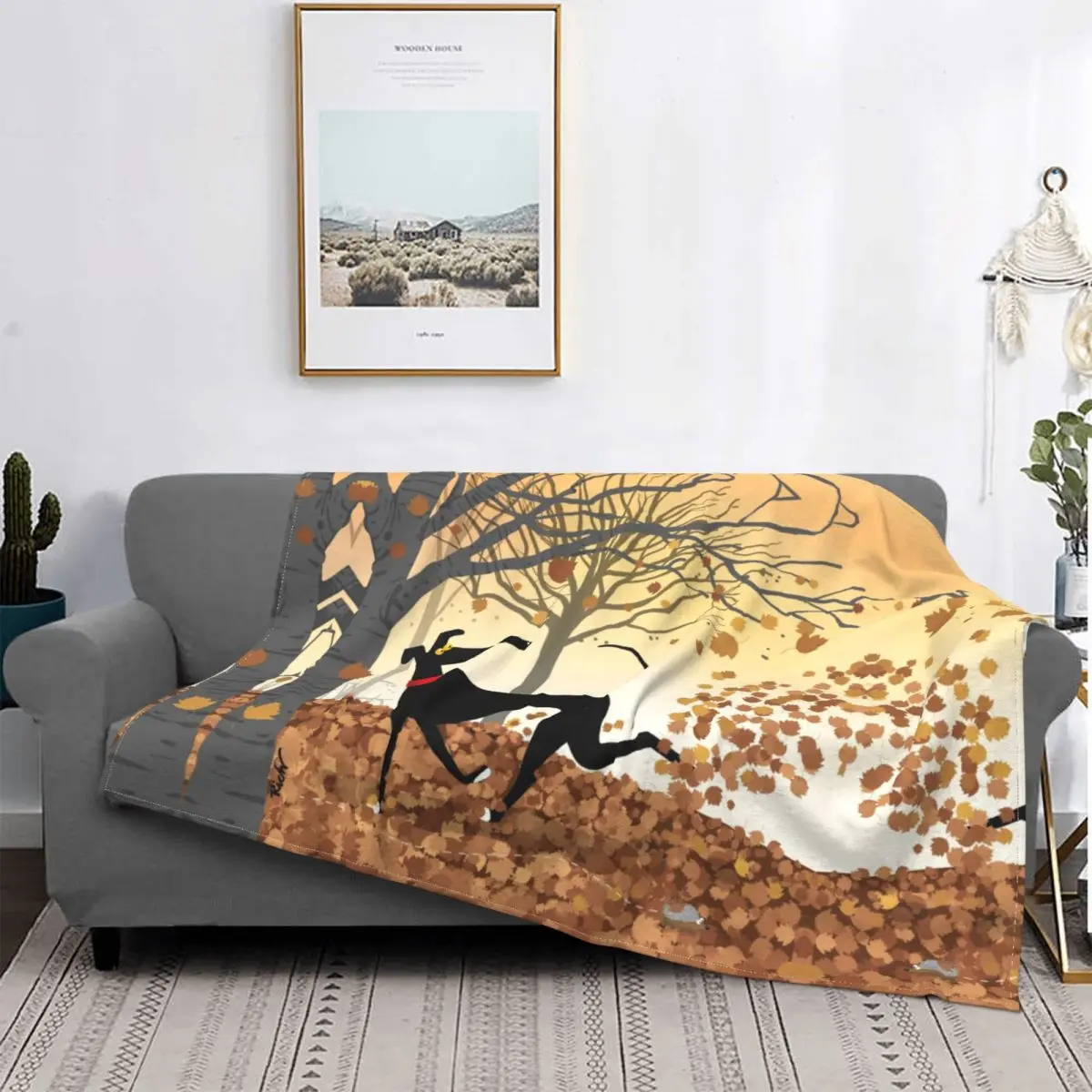 

Autumn Hound Throw Pillow Blanket Fleece Greyhound Whippet Lurcher Dog Portable Soft Throw Blankets for Bed Outdoor Quilt